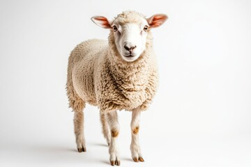 Fototapeta premium Fluffy sheep against white background