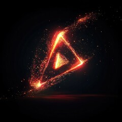 Fiery triangle particle trail abstract design.