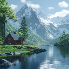 Fototapeta premium a house in the mountains