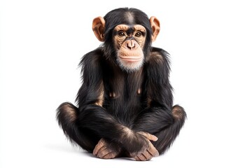 Fototapeta premium Young chimpanzee sitting, calm expression.