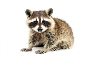 Adorable young raccoon on white background