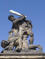 Prague - The statue of Hercules from the Matthias gate of Castle by V. Vosmik  after baroque...