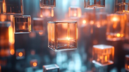 Glowing Glass Cubes Float In A Dark Ambiance