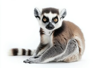 Fototapeta premium Ring-tailed lemur sitting on white background
