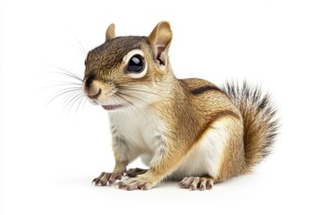Adorable chipmunk posing on white background.