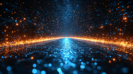 Perspective view of stock market growth business investing data concept digital financial chart graphs diagrams indicators on dark blue blurry background bright minimalistic modern empty blank space

