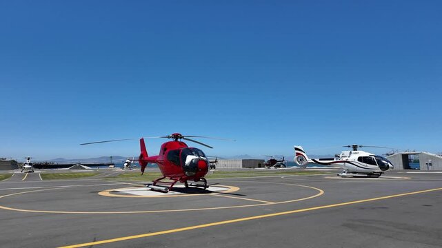 Cape Town South Africa, 07.01.2025, Video. Helicopter activity on the waterfront helipad in Cape Town South Africa.
