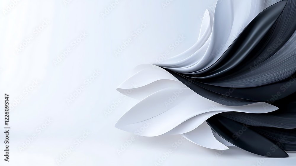 Poster Abstract monochrome wave design with flowing curves and folds, creating a dynamic and elegant visual.