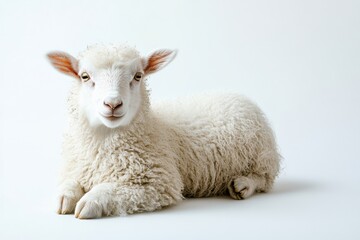 Fototapeta premium Adorable white lamb resting peacefully.
