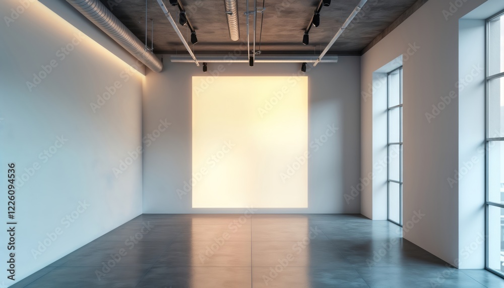 Aufkleber empty contemporary office corridor. illuminated wall perfect for 3d mockup rendering. modern design.