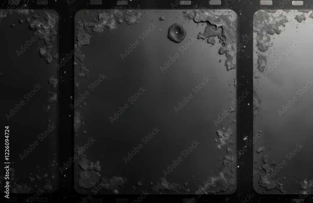 Poster aged film strip background shows heavy grain dust, fingerprint marks. blank space for design. suitab