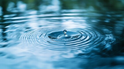 Water Droplet Impacting Still Blue Water Surface