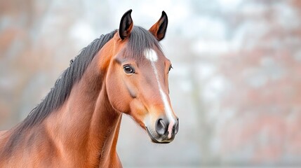 Chestnut horse portrait, autumn woods background, equine elegance, equestrian photography, website banner