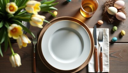 Rustic Easter Menu Mockup with Wooden Table and Spring Decor