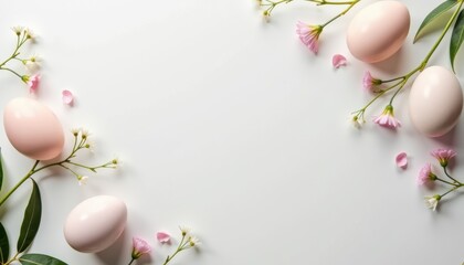 Obraz premium Minimal Easter Menu Mockup with Pastel Eggs and Delicate Flowers