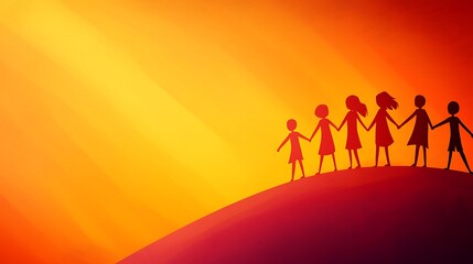 Fototapeta premium Silhouetted Figures Holding Hands at Sunset
