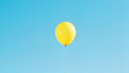Fototapeta premium Yellow balloon floating against clear blue sky, uplifting happiness