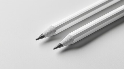 Fototapeta premium Two White Pencils Resting on a White Surface