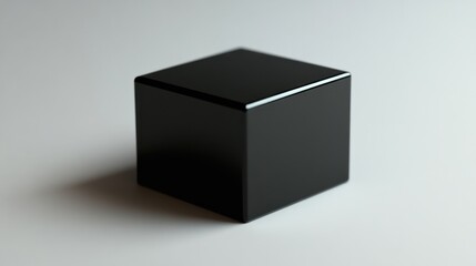 Obraz premium A glossy black cube on a light background showcasing geometric form and minimalism