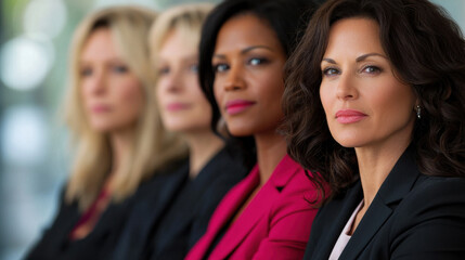 Obraz premium A group of confident women in professional attire, showcasing diversity and empowerment in a corporate setting.