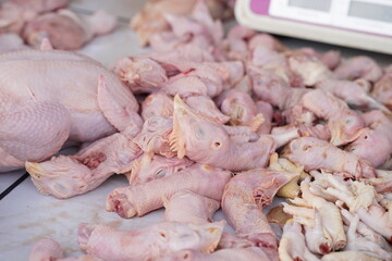 chicken pieces at traditional market