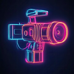 Neon glow vintage camera illustration.