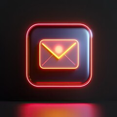 Fototapeta premium Neon glowing email icon on dark background.