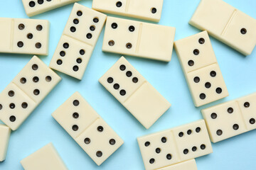 White dominos blocks on blue background
