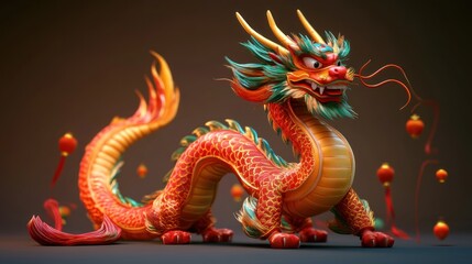 Colorful dragon sculpture with intricate details.