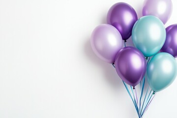 Bunch of purple and blue balloons are floating in the air