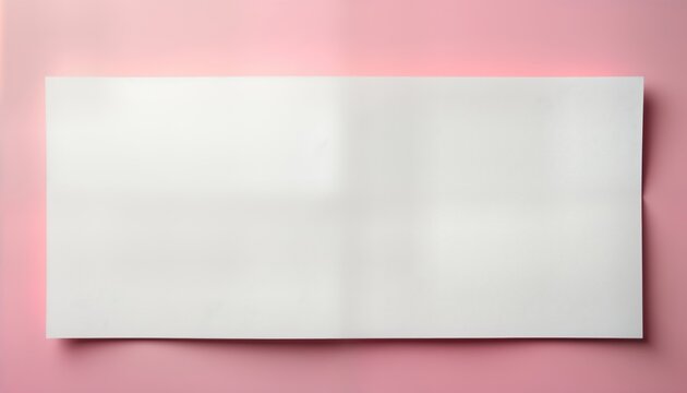 Blank white paper sheet lies on pink background. Simple design. Modern abstract art piece. Suitable for design projects. Empty space for creative ideas. Minimalist concept. Wallpaper poster. Studio