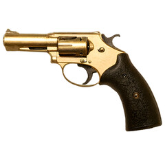 Old Golden Pistol with Vintage Charm and Elegant Details isolated in background