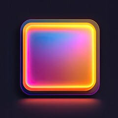Fototapeta premium Vibrant neon square frame with gradient fill, dark background.