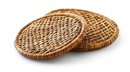 Rattan coasters or drinks mats isolated on a white background