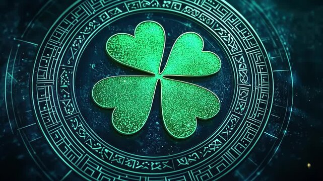 Magical celtic clover: illuminated green luck and intricate patterns. Happy St. Patrick's Day.