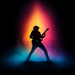 Vibrant Silhouette of Musician Playing Electric Guitar