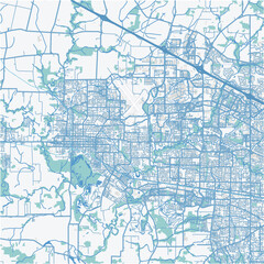 Map of Hillsboro in Oregon in a professional blue style. Contains layered vector with roads water, parks, etc.