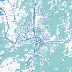 Map of Roseburg in Oregon in a professional blue style. Contains layered vector with roads water, parks, etc.