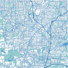 Map of Tigard in Oregon in a professional blue style. Contains layered vector with roads water, parks, etc.