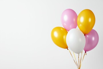 Bunch of balloons in different colors, including pink, yellow, and white