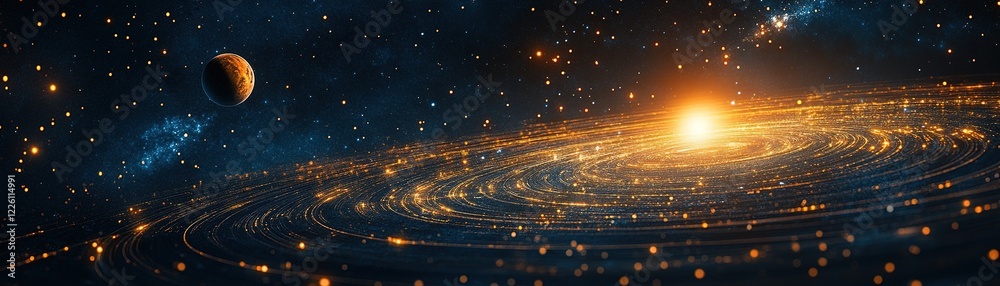 Wall mural exploring cosmic wonders outer space digital art vast universe panoramic view stellar phenomena