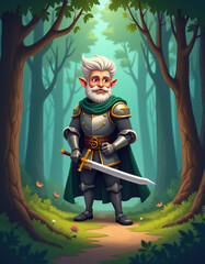 Whimsical Cartoon Gnome Warrior In A Forest Setting
