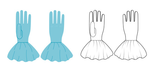 Gloves With Ruffled Cuff Wrist Above length aqua cartoon and mockup sketch Fashion hand accessory clothing technical illustration garment. Vector for Men, women style flat outline on white background