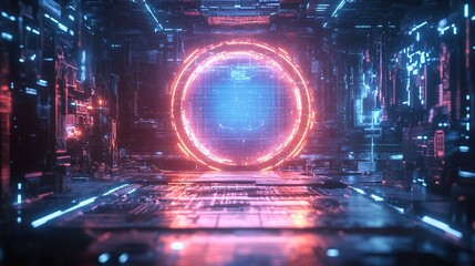 Fototapeta premium Exploring futuristic portals virtual reality environment digital art sci-fi aesthetic immersive perspective