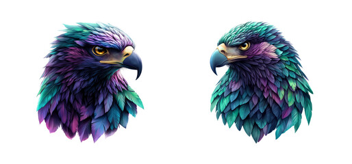 Obraz premium Colorful Eagle Faces on Transparent Background