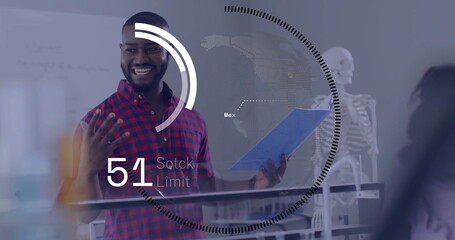 Image of data processing over diverse schoolchildren and male teacher in classroom