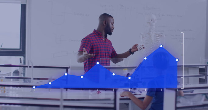 Image of data processing over diverse schoolchildren and male teacher in classroom - Powered by Adobe