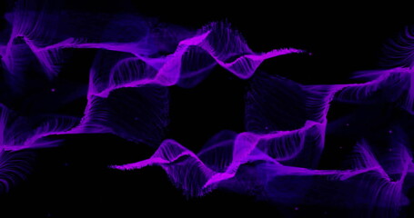 Image of purple network waves moving on black background