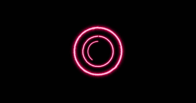Image of neon concentric data loading rings on black background - Powered by Adobe