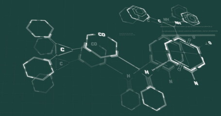 Image of chemical formula and data processing on green background